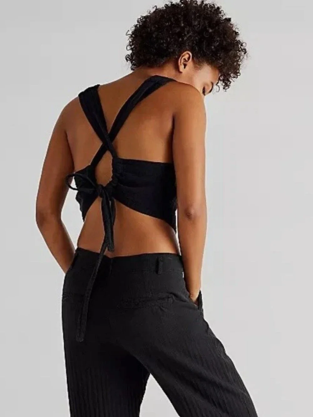 Free People Give Me Good Times Linen Blend Black Vest Women's Size XS